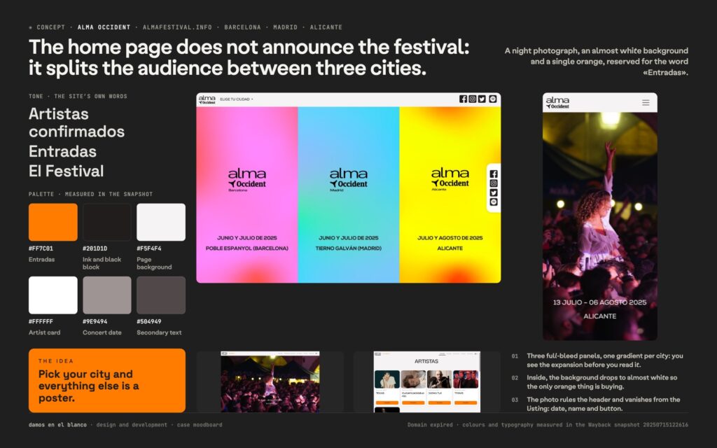 ALMA Festival, redesign, maintenance and digital expansion to two cities