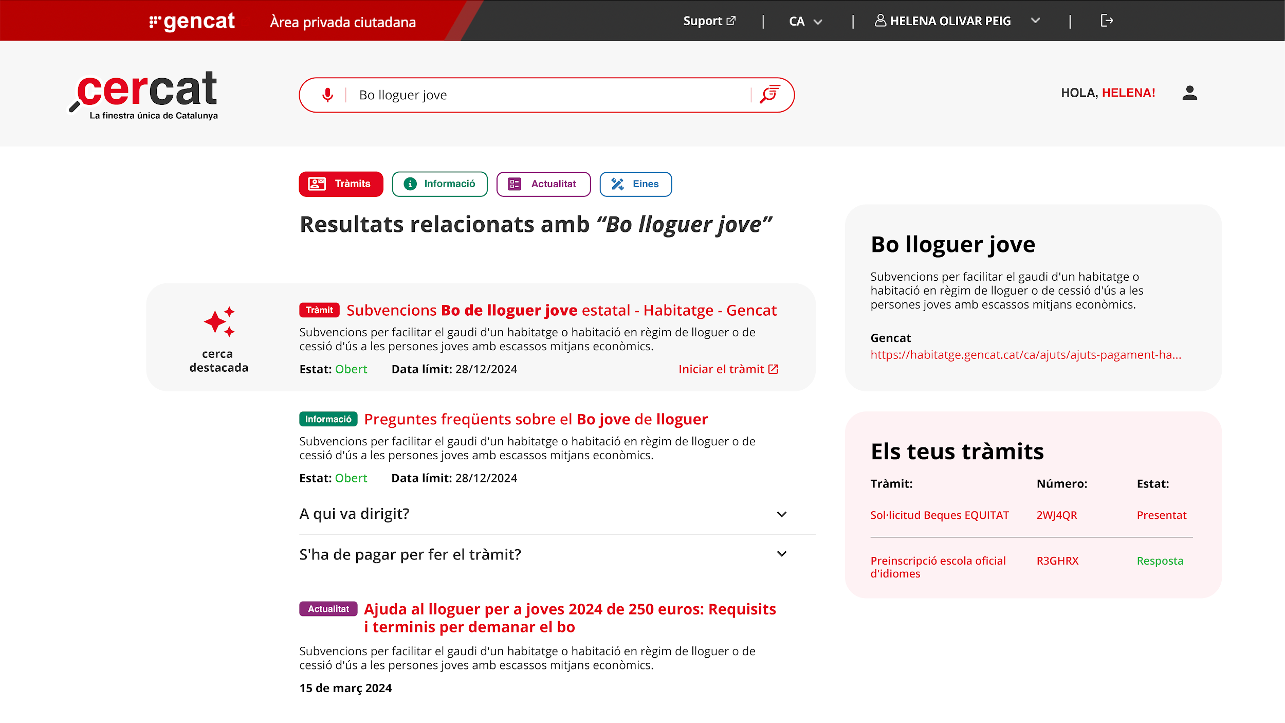 El ensayo para «Bo lloguer jove» distingue el resultado destacado, la explicación y la fuente. Prototipo de diseño · memoria de septiembre de 2024 · datos de demostración.