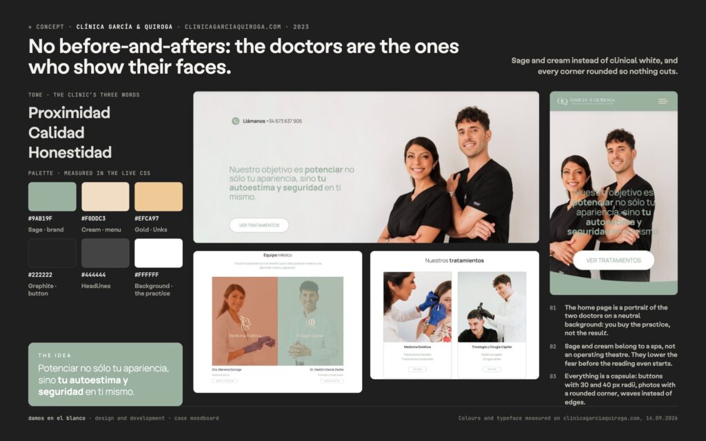 Clínica García & Quiroga, a website where the doctors are the ones who show their faces