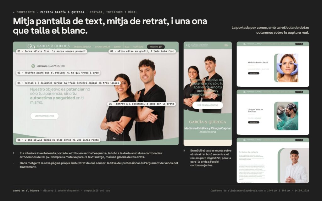 Clínica García & Quiroga, una web on qui dona la cara són els metges