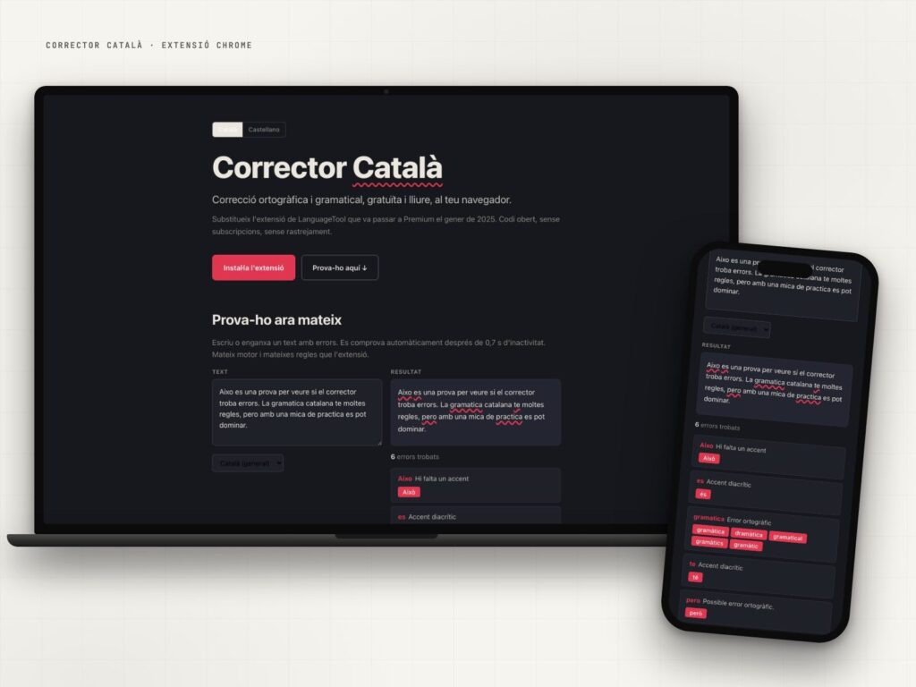 Corrector Català, corrección libre y privada dentro del navegador