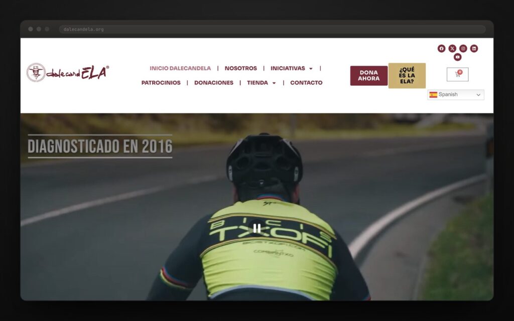 Dos botons manen a tota la web: donar i entendre l'ELA.