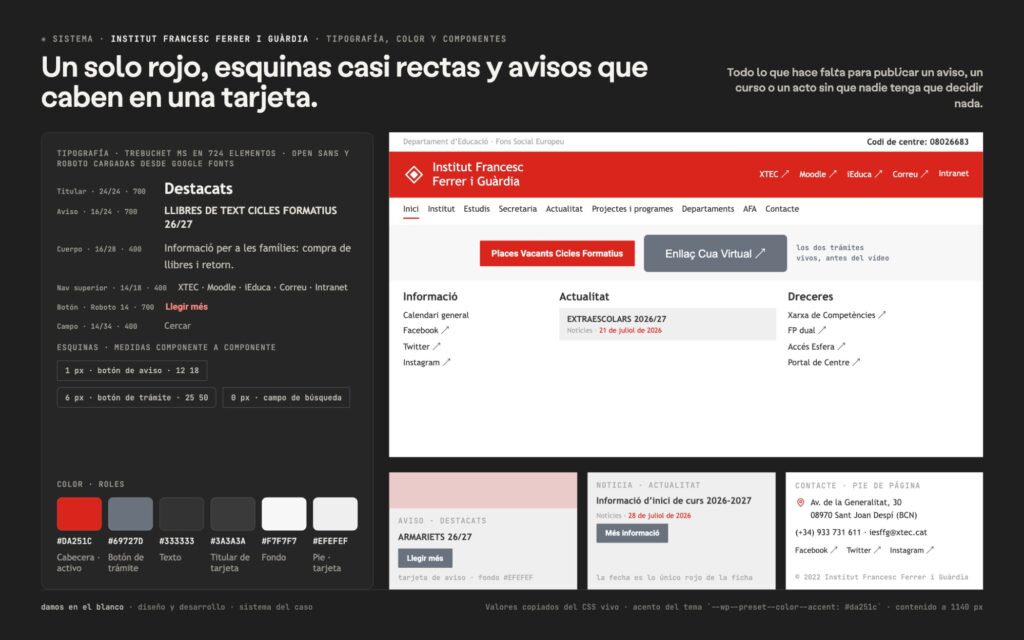 Un solo rojo, esquinas casi rectas y avisos que caben en una tarjeta.