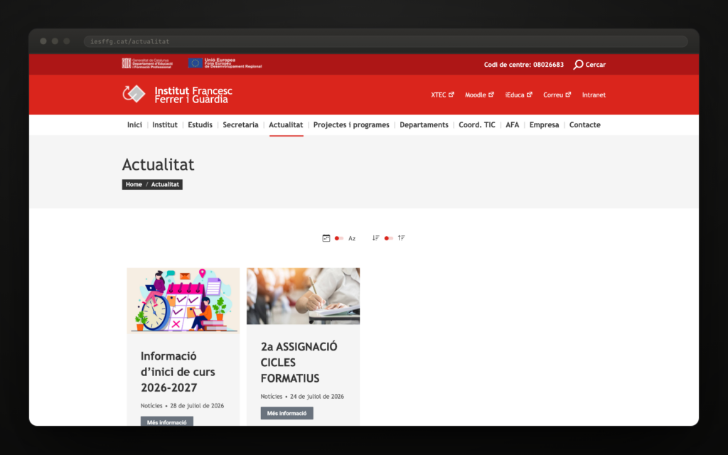 Doscientas ochenta y cuatro entradas, ordenables por fecha.