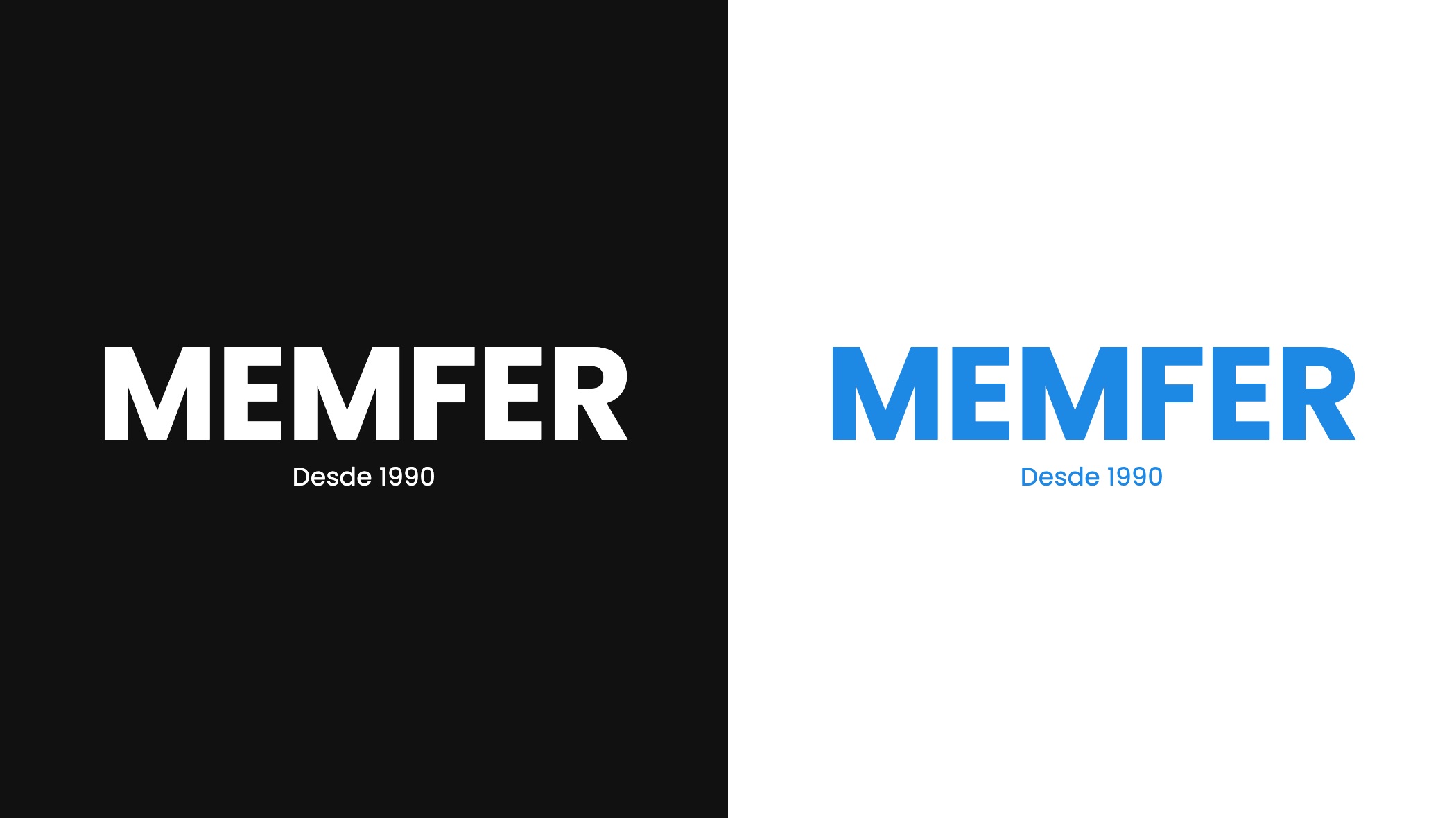 Dos versiones del logotipo MEMFER: blanco sobre negro y azul sobre blanco.