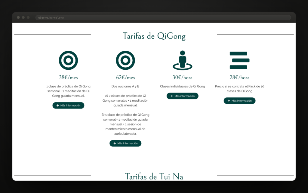 Siete tarifas publicadas, sin pedir que llames para saber el precio.