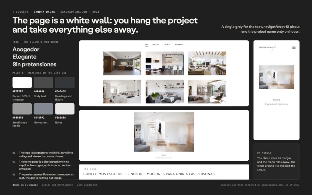 Sandra Dachs, a website that steps aside so the work can be seen