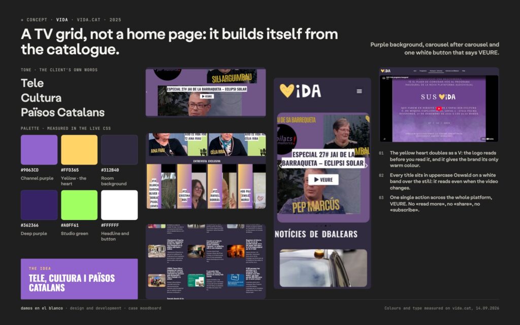 Vida, an audiovisual platform in Catalan with connecting technology and design