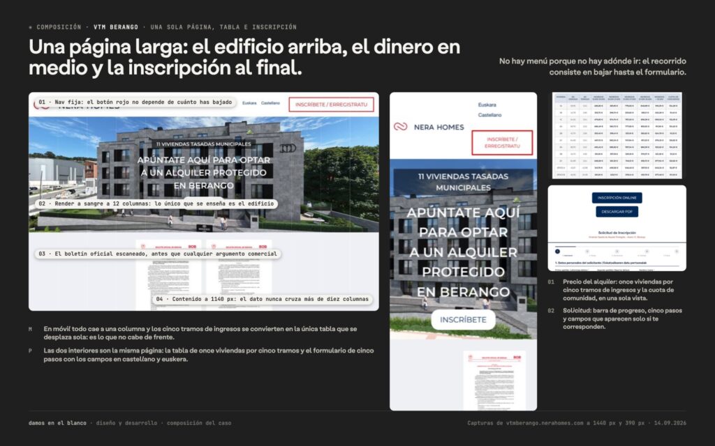 Una página larga: el edificio arriba, el dinero en medio y la inscripción al final.